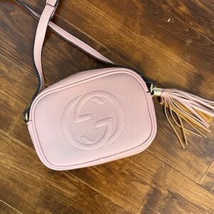 Gucci style Light Pink Leather Crossbody Bag with Tassel